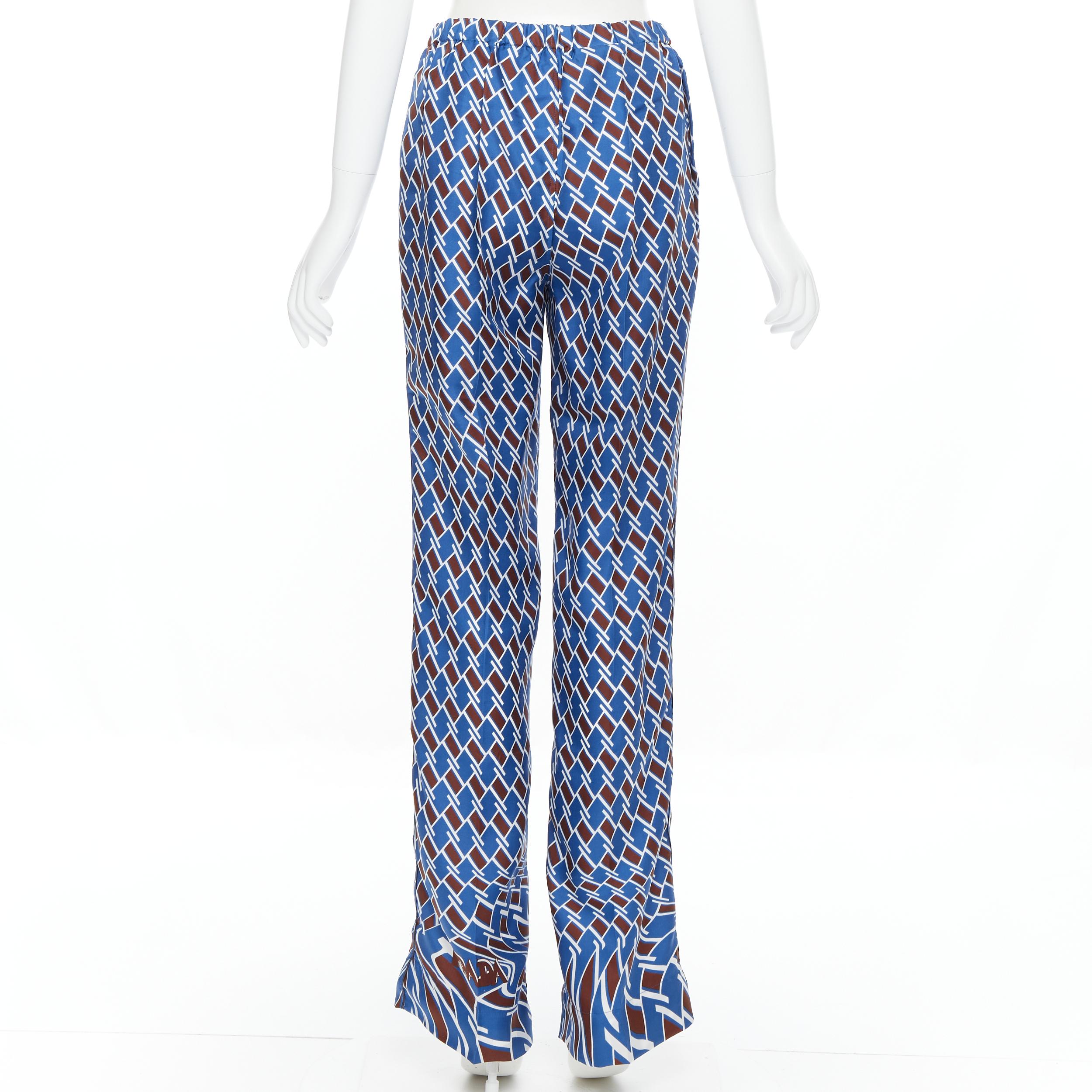 Blue new PRADA 2019 Twist Swirl Geometric blue chevron print 100% silk pyjama pants S