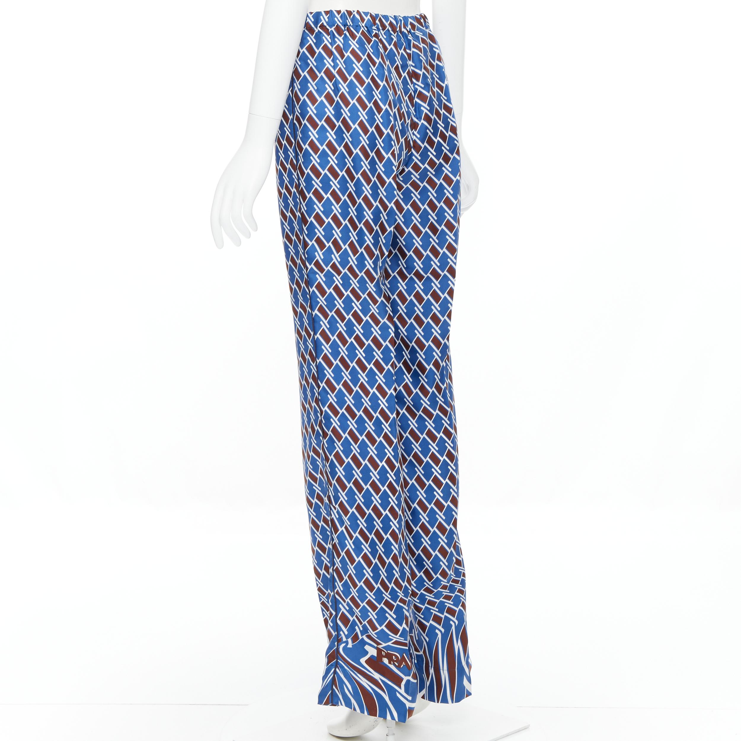 new PRADA 2019 Twist Swirl Geometric blue chevron print 100% silk pyjama pants S In New Condition In Hong Kong, NT