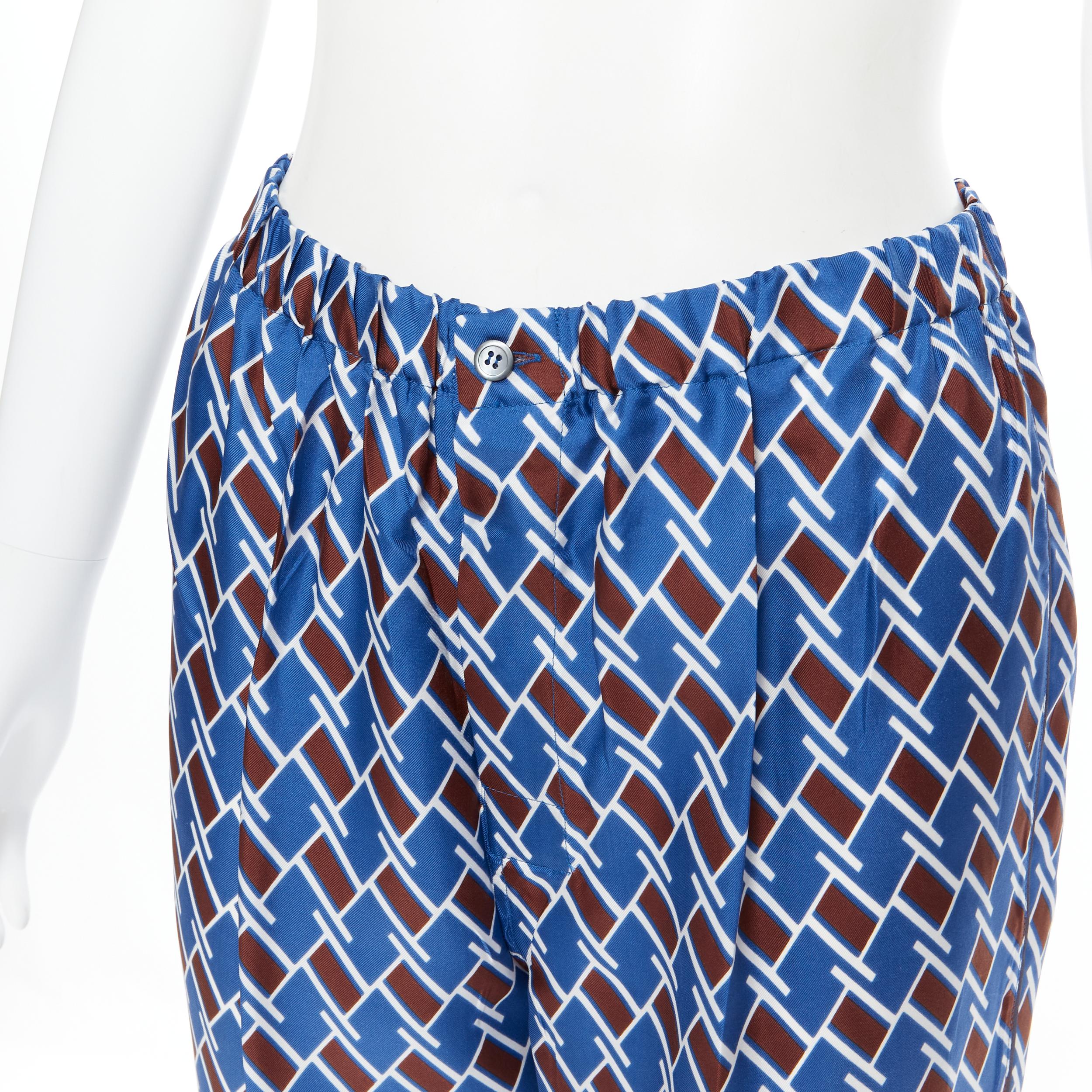 Women's new PRADA 2019 Twist Swirl Geometric blue chevron print 100% silk pyjama pants S