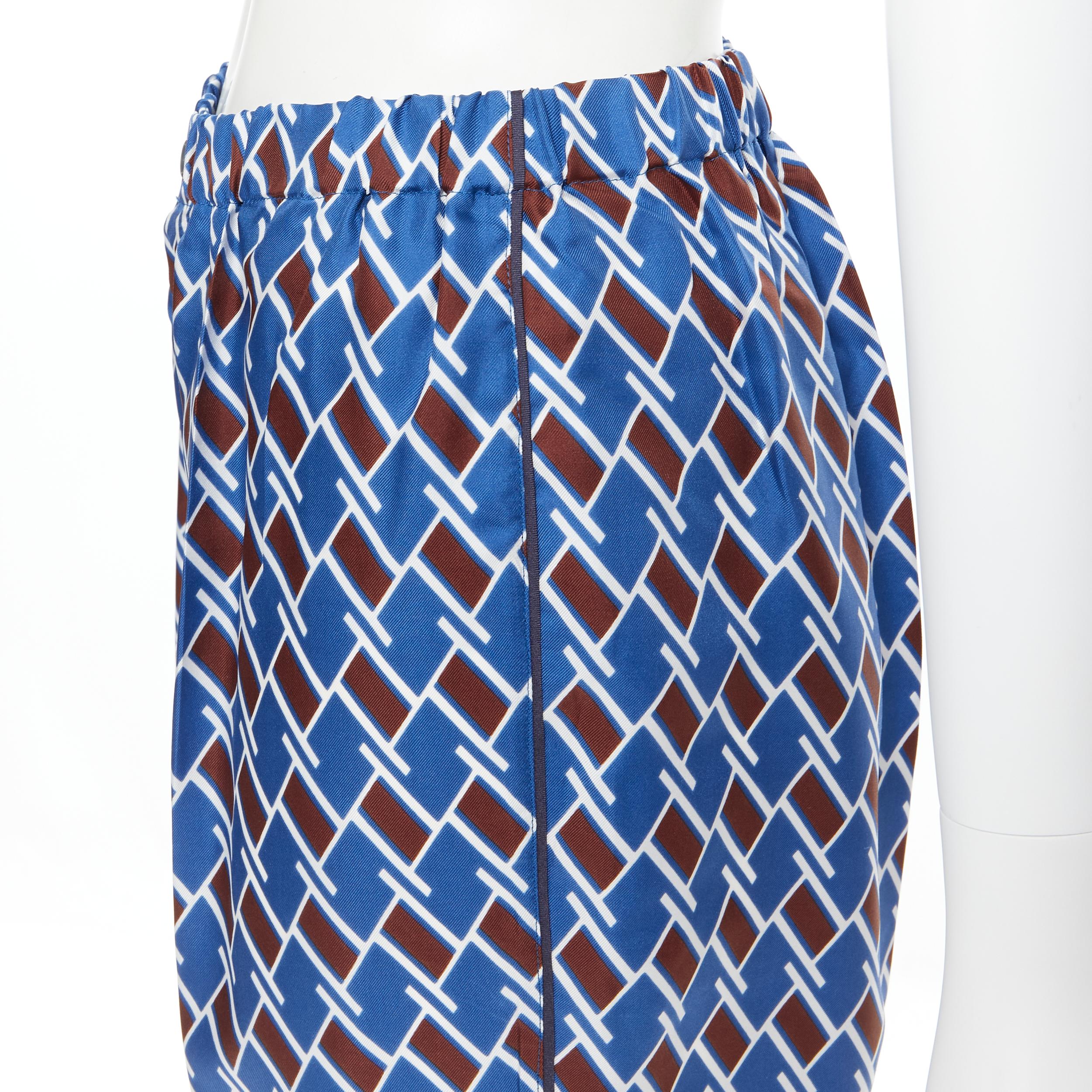 new PRADA 2019 Twist Swirl Geometric blue chevron print 100% silk pyjama pants S 1