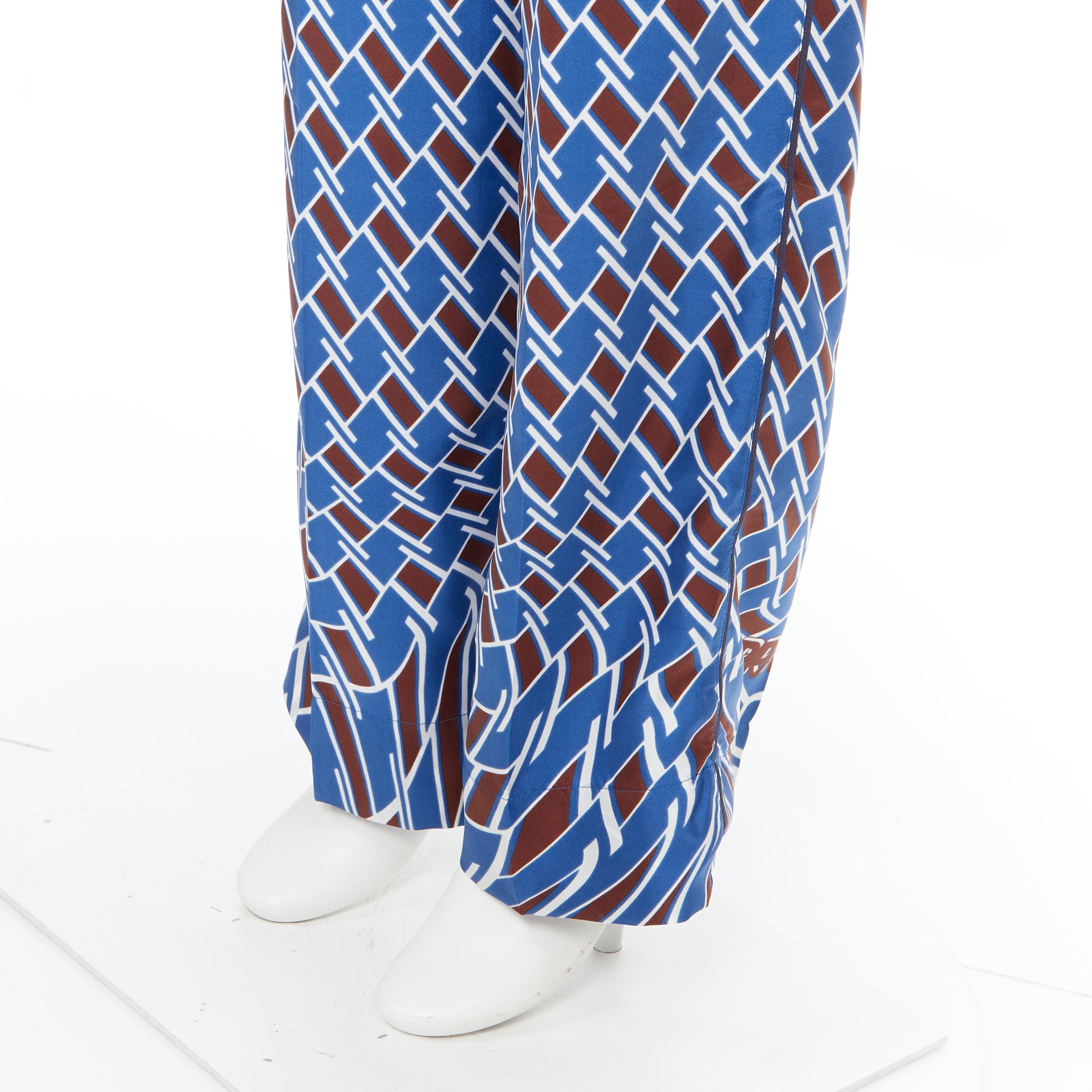 new PRADA 2019 Twist Swirl Geometric blue chevron print 100% silk pyjama pants S 2