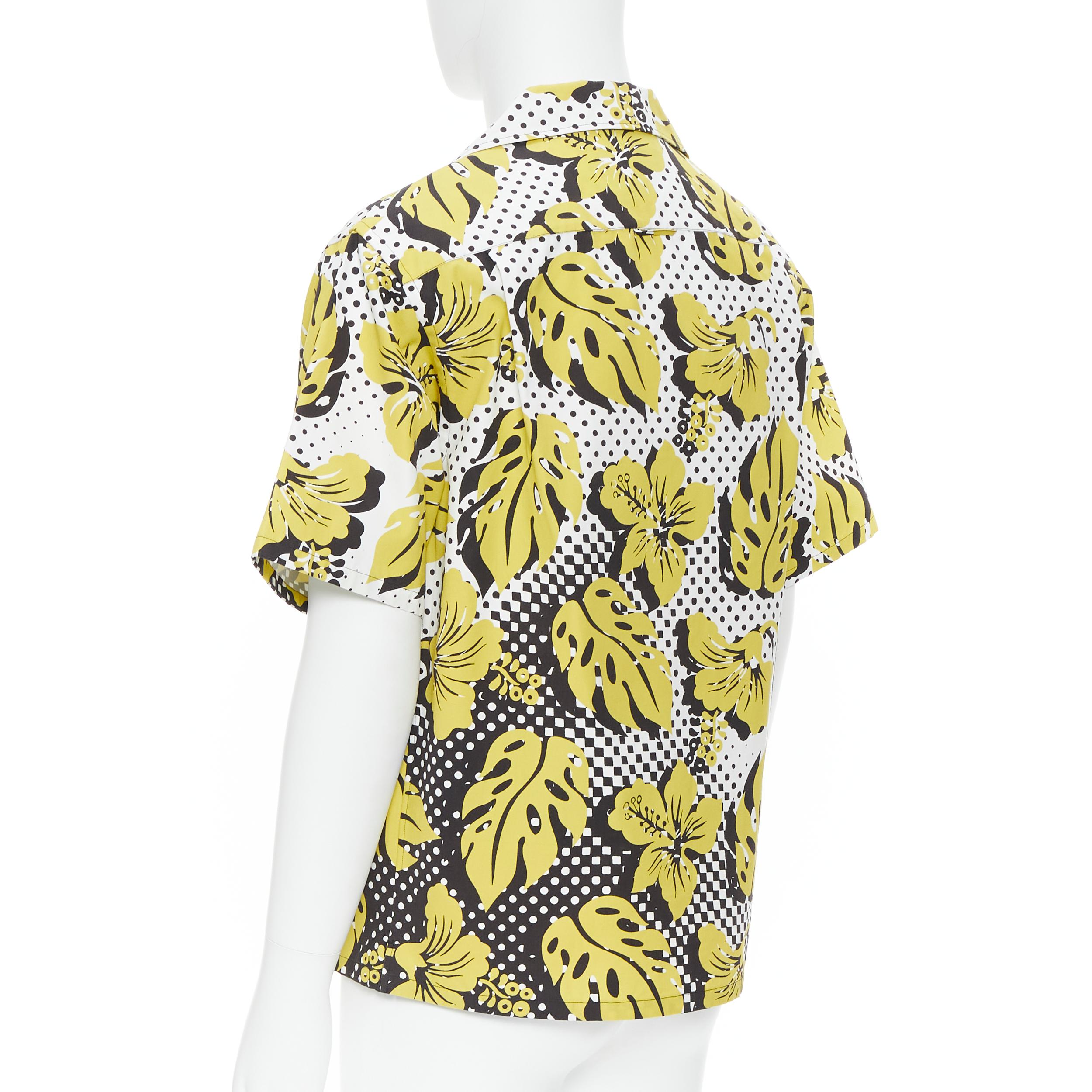 Beige new PRADA 2019 yellow Hibiscus leaf boxy cotton Hawaiian bowling shirt S