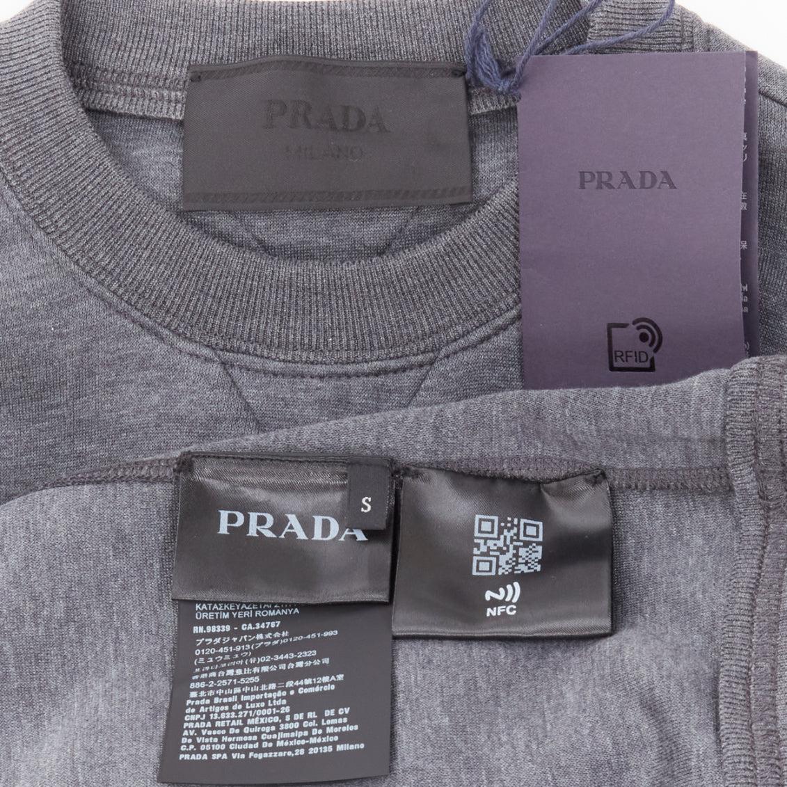 new PRADA 2021 grey cotton triangle boxy structured pullover sweater EU46 S 7