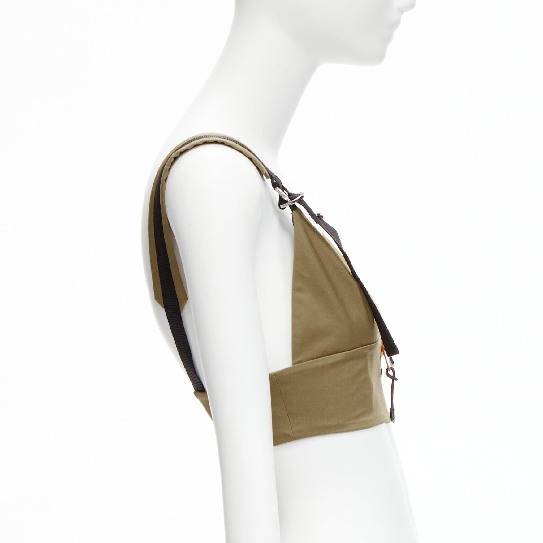 Women's new PRADA 2021 orange zip khaki green technical strap bra top IT38 XS For Sale