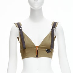 new PRADA 2021 orange zip khaki green technical strap bra top IT38 XS