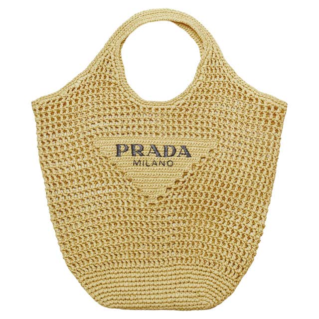 new PRADA 2022 Tropico brown Triangle Logo raffia straw tote bag at 1stDibs