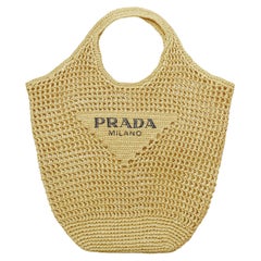 new PRADA 2022 Tropico brown Triangle Logo raffia straw tote bag