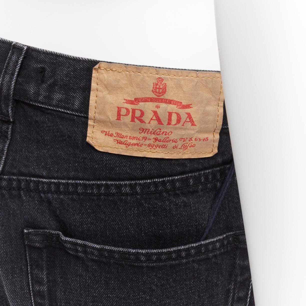 new PRADA 2023 Symbole triangle logo grey washed denim high waist wide short  2