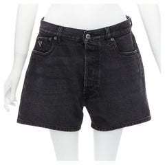 new PRADA 2023 Symbole triangle logo grey washed denim high waist wide short