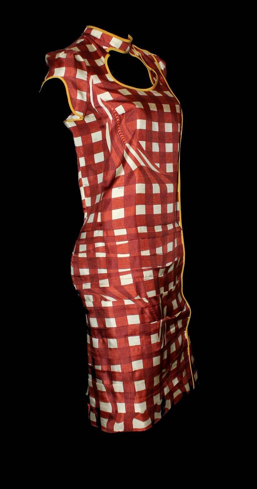 Prada - Robe de cocktail en sergé de soie imprimé froncée d'inspiration asiatique, taille 40 Neuf - En vente à Switzerland, CH