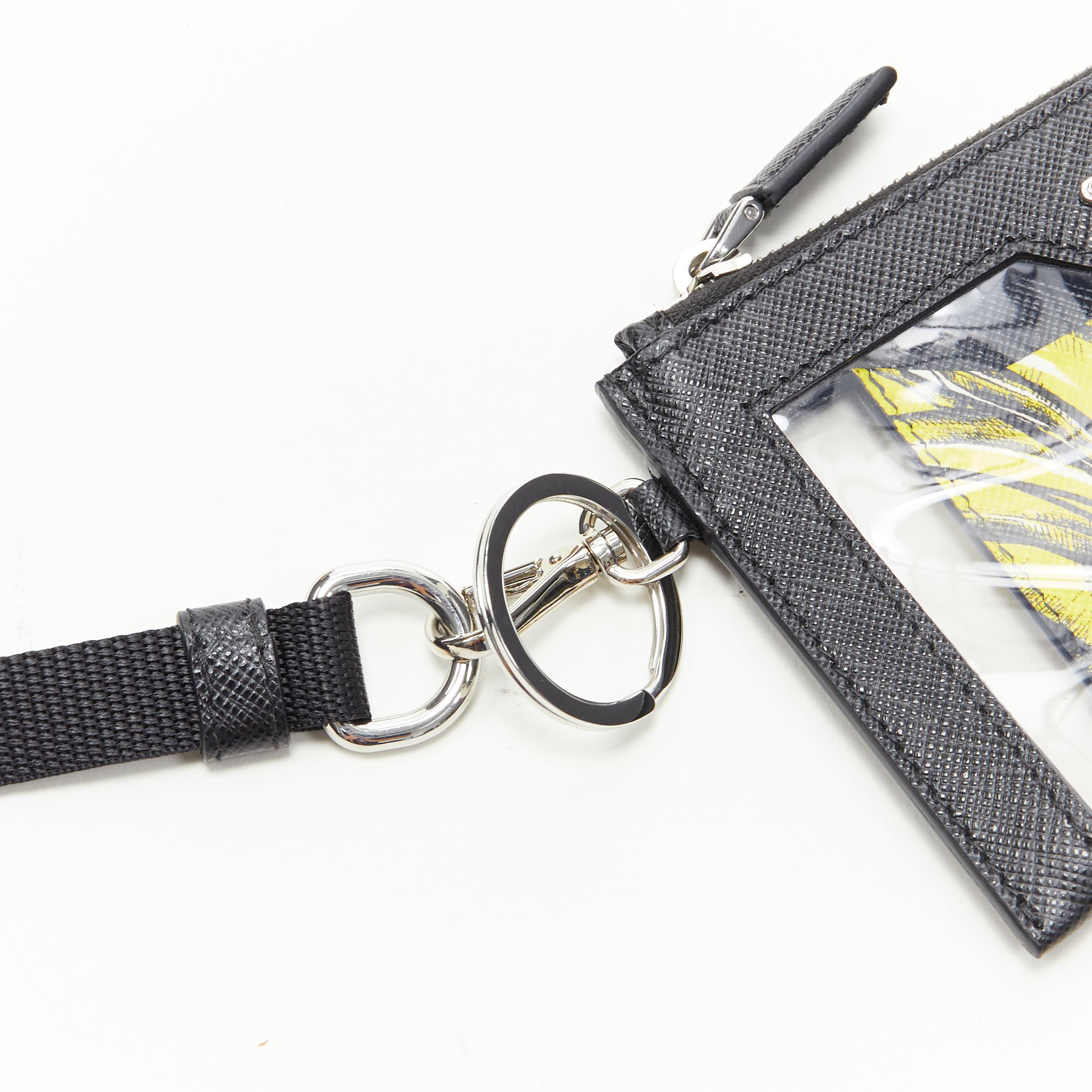 Black new PRADA Banana print cardholder enamel logo PVC lanyard case