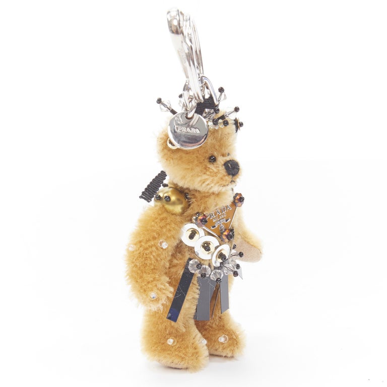 new PRADA Bear brown sequins bead embellished triangle logo keychain bag  charm at 1stDibs
