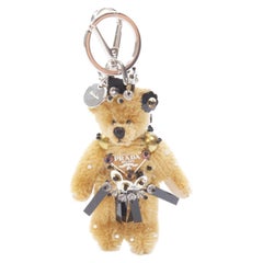 new PRADA Bear brown sequins bead embellished triangle logo keychain bag charm