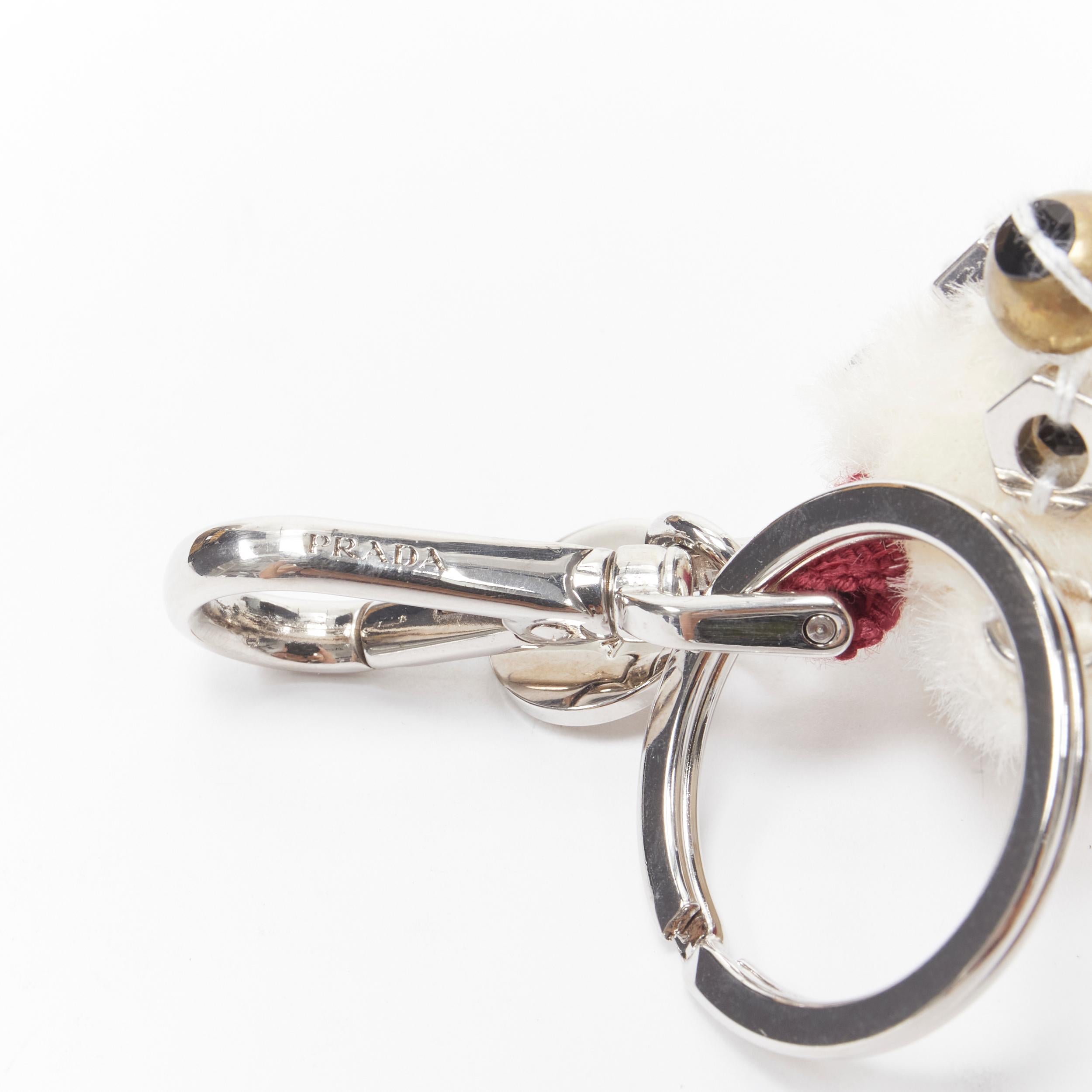 new PRADA Bear white bolt embellished crystal heart bow keychain bag charm 2