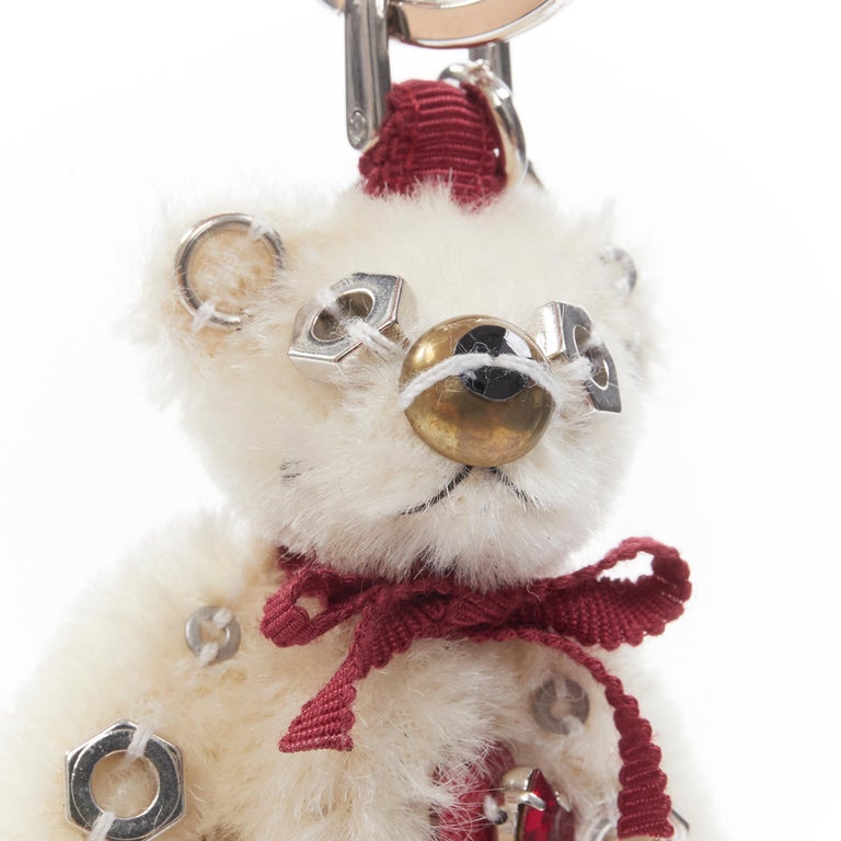 new PRADA Bear white bolt embellished crystal heart bow keychain bag charm  at 1stDibs | prada bag charm, prada teddy bear, prada bear charm