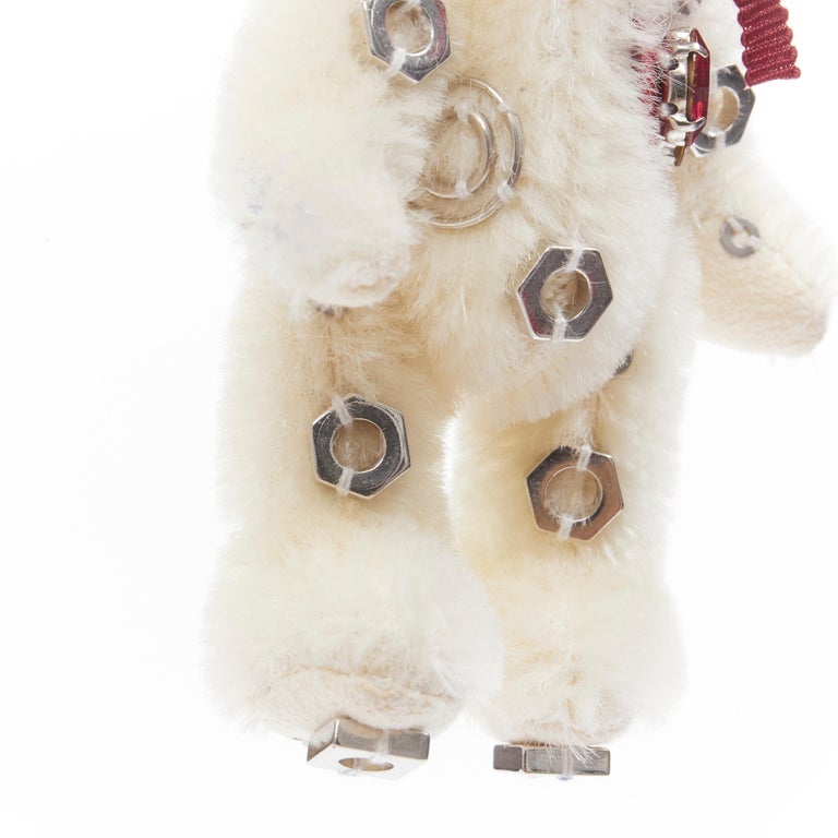 new PRADA Bear white bolt embellished crystal heart bow keychain bag charm  at 1stDibs