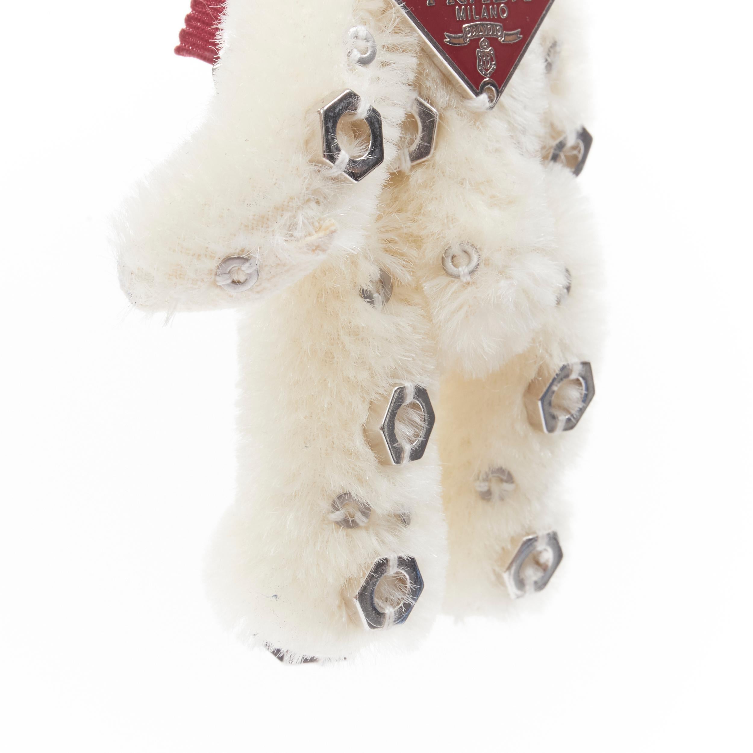 new PRADA Bear white bolt embellished crystal heart bow keychain bag charm 1