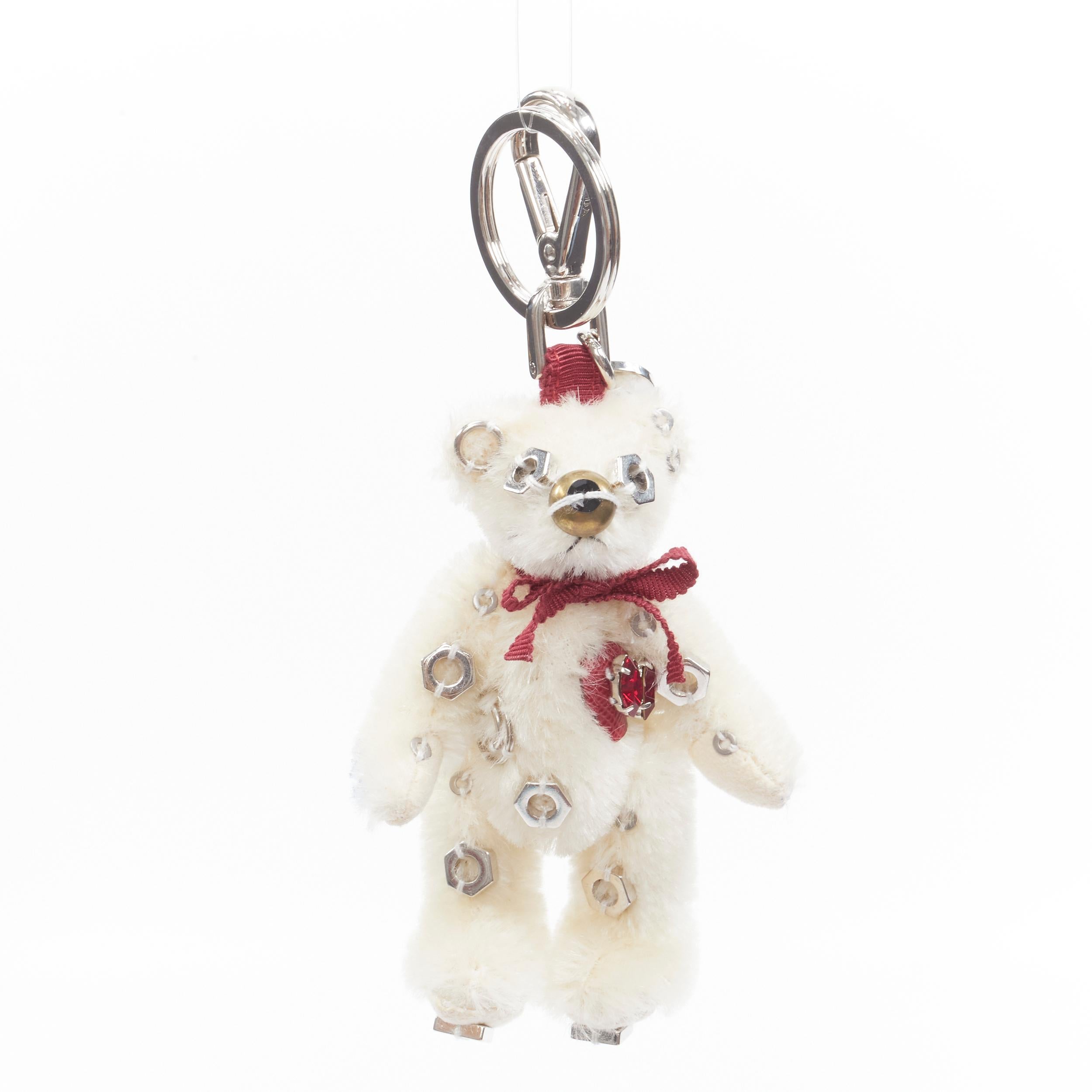 new PRADA Bear white bolt embellished crystal heart bow keychain bag charm  at 1stDibs | prada teddy bear, prada bear keychain, saffiano bears