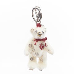 new PRADA Bear white bolt embellished crystal heart bow keychain bag charm