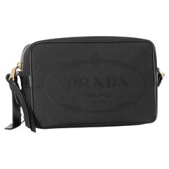 NEU Prada Beige Schwarz Jacquard Canvas Crossbody Umhängetasche Kameratasche