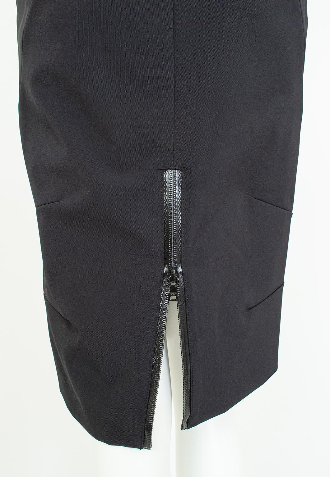 New Prada Black Corset-Seam Pencil Skirt with Vinyl Zippers and Vent – S, 2001 For Sale 3