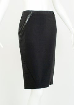 New Prada Black Corset-Seam Pencil Skirt with Vinyl Zippers and Vent – S, 2001
