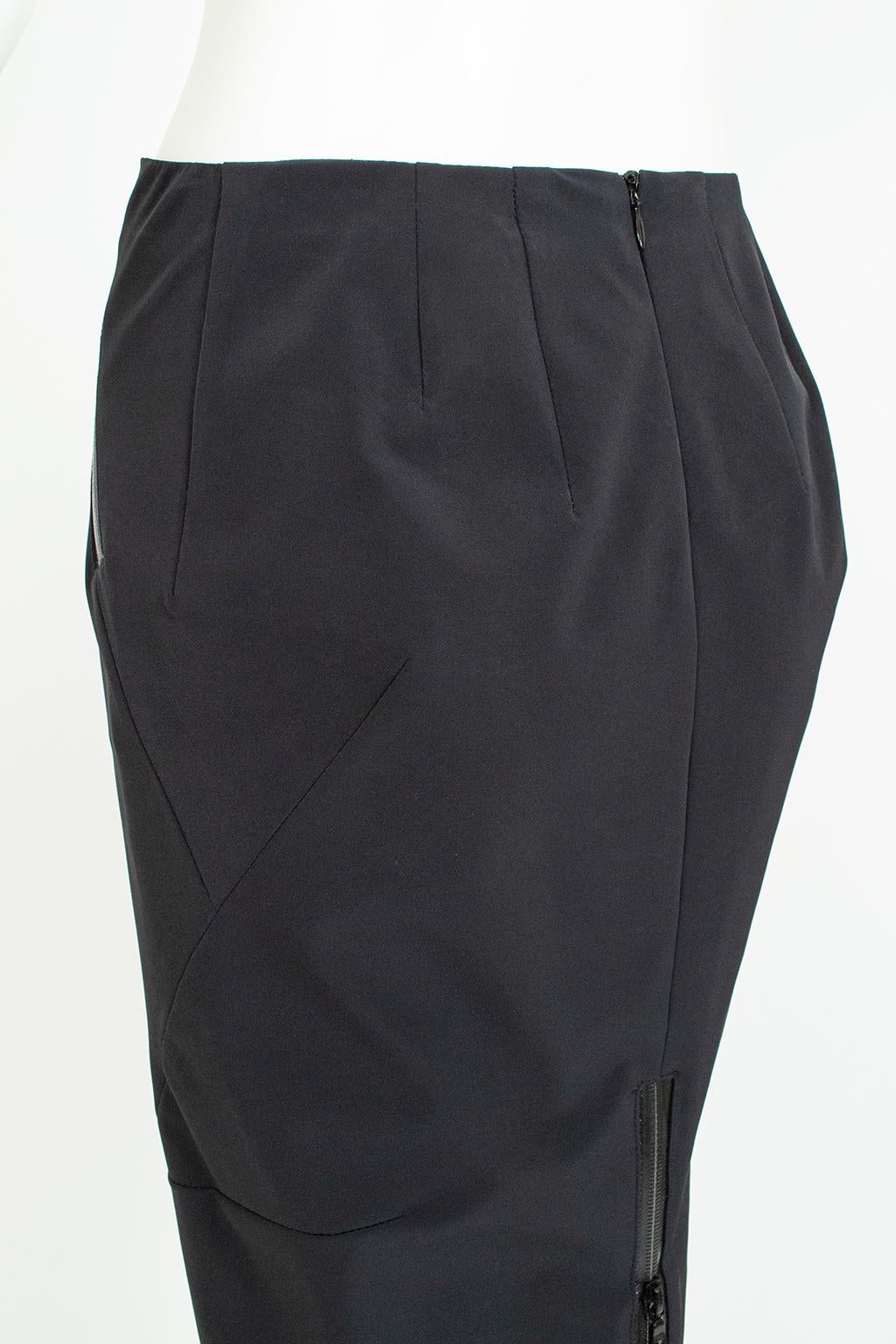 New Prada Black Corset-Seam Pencil Skirt with Vinyl Zippers and Vent – S, 2001 For Sale 1