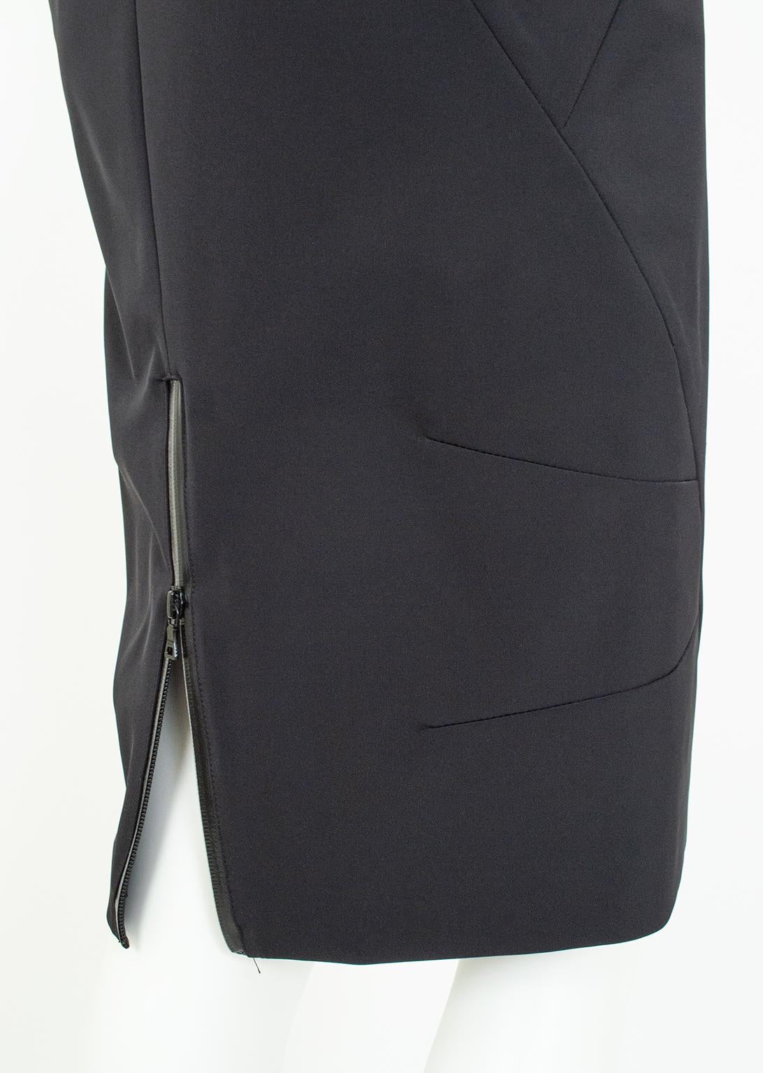 New Prada Black Corset-Seam Pencil Skirt with Vinyl Zippers and Vent – S, 2001 For Sale 2