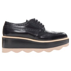 nuova PRADA scarpa derby in pelle nera con zeppa traforata EU38