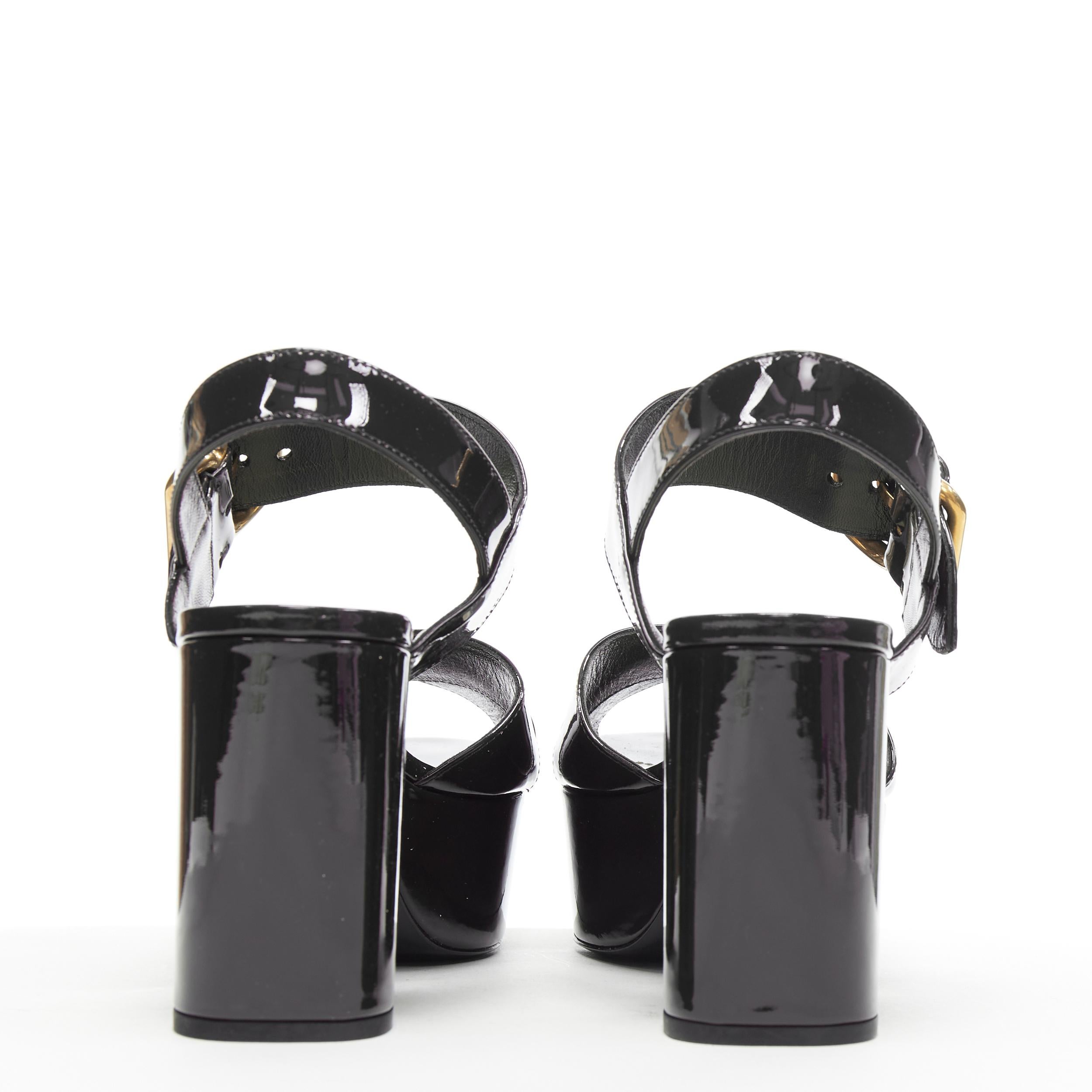 Women's new PRADA black patent gold buckle platform high heel mule sandal EU38