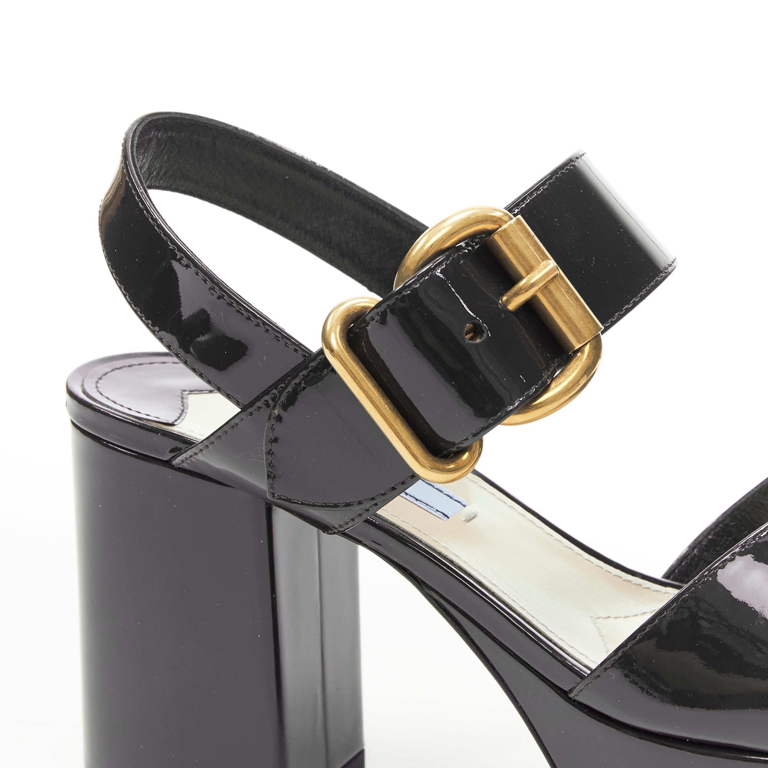 new PRADA black patent gold buckle platform high heel mule sandal EU38 3