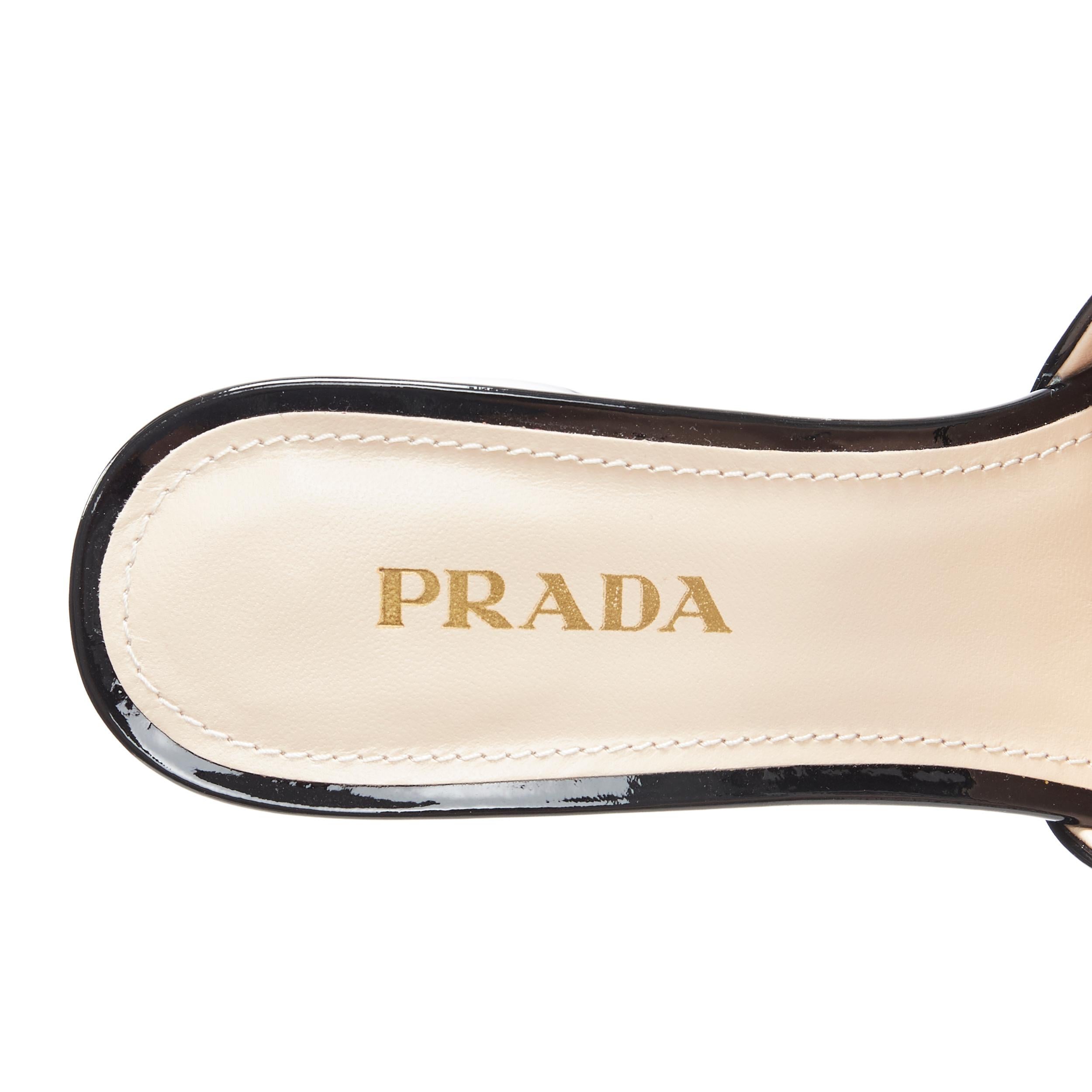 new PRADA black patent silver logo platform block heel mule clog shoes EU39 4