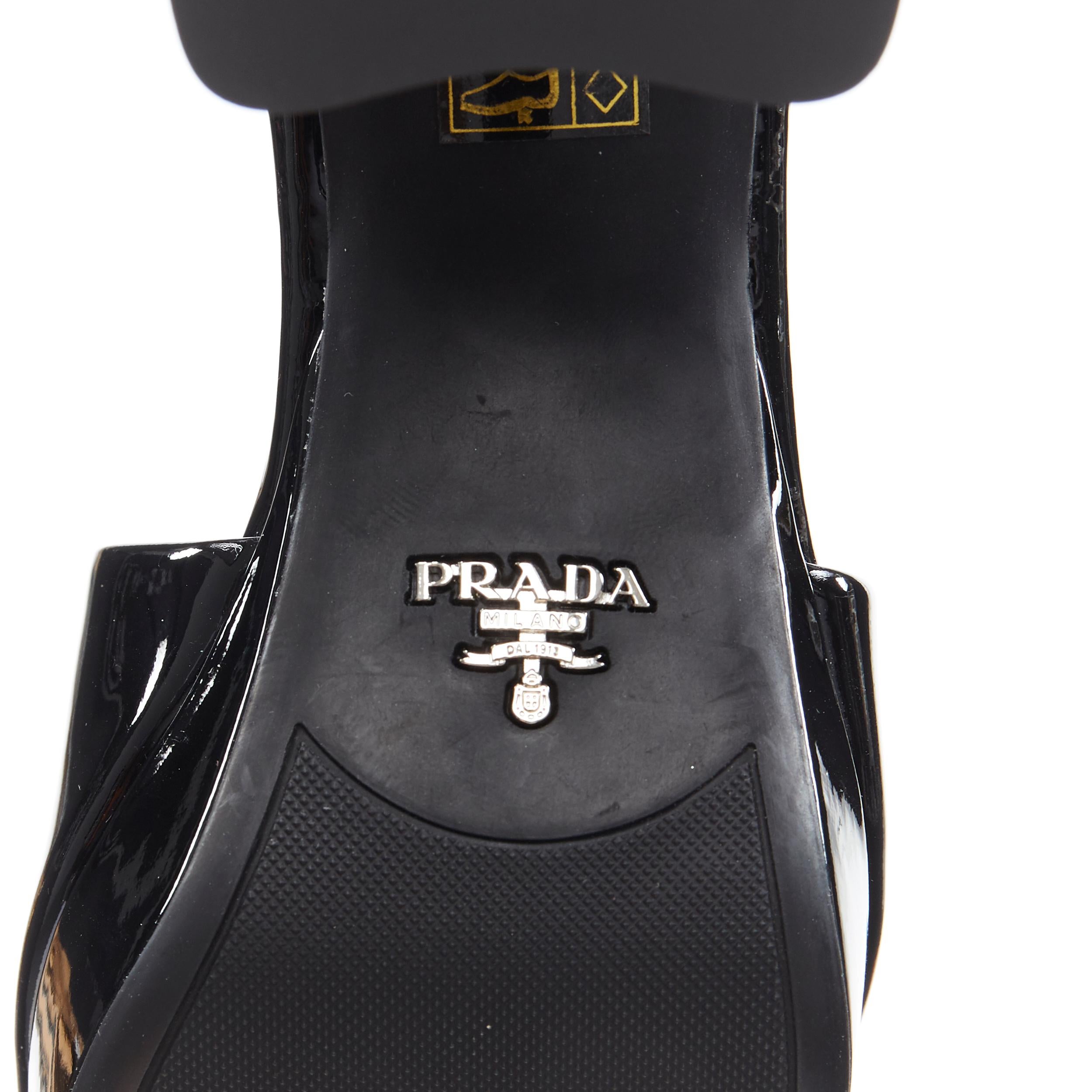 new PRADA black patent silver logo platform block heel mule clog shoes EU39 5