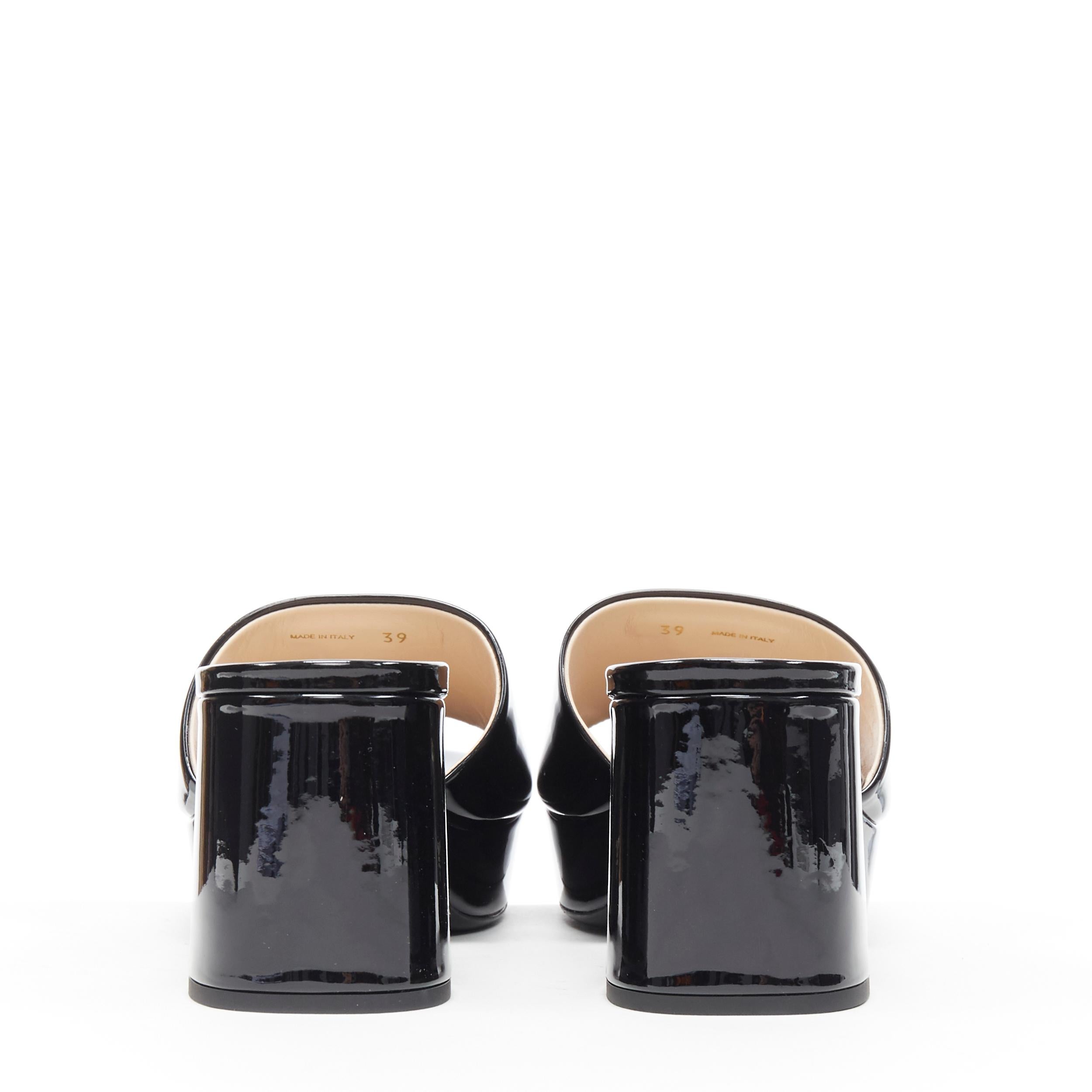 Women's new PRADA black patent silver logo platform block heel mule clog shoes EU39