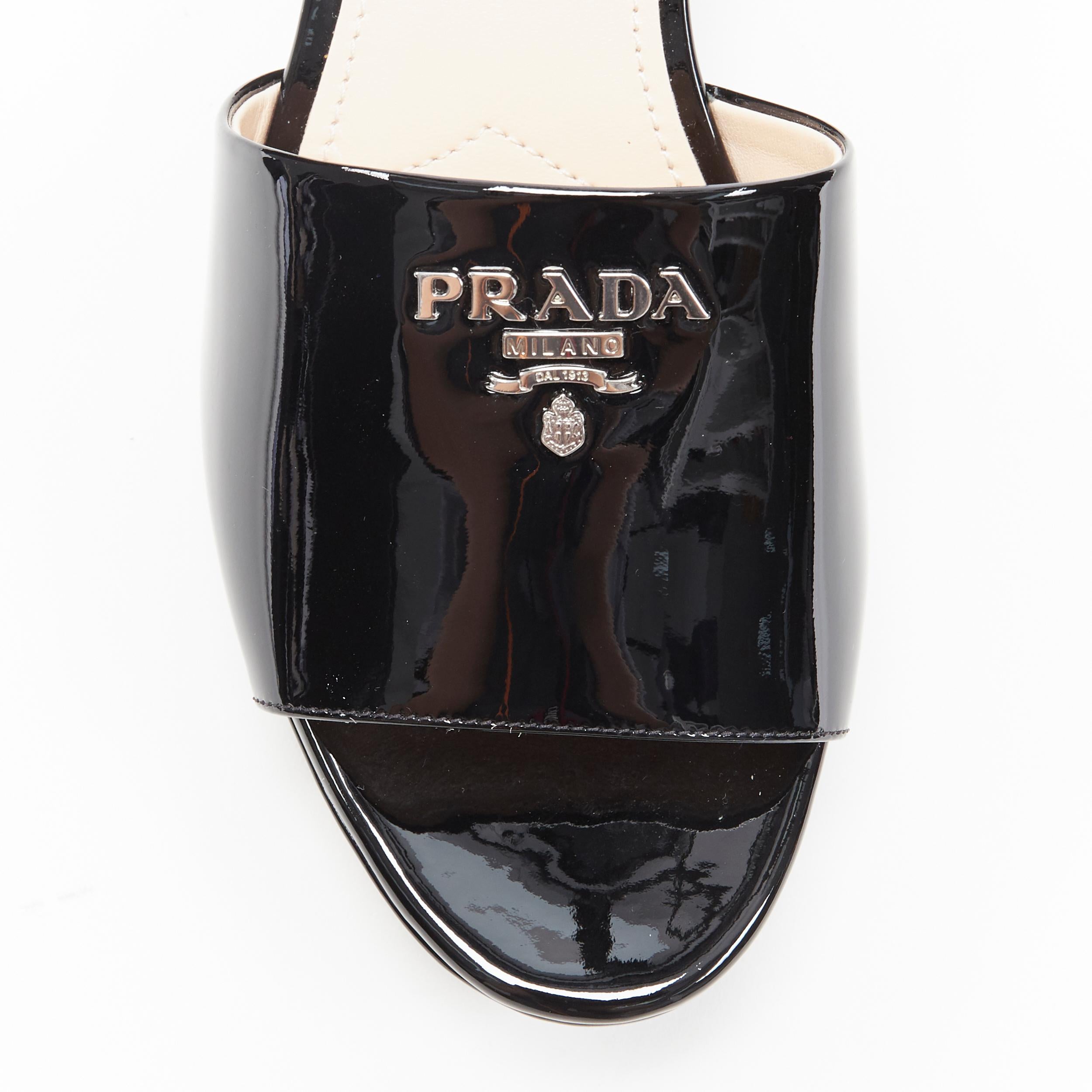 new PRADA black patent silver logo platform block heel mule clog shoes EU39 2