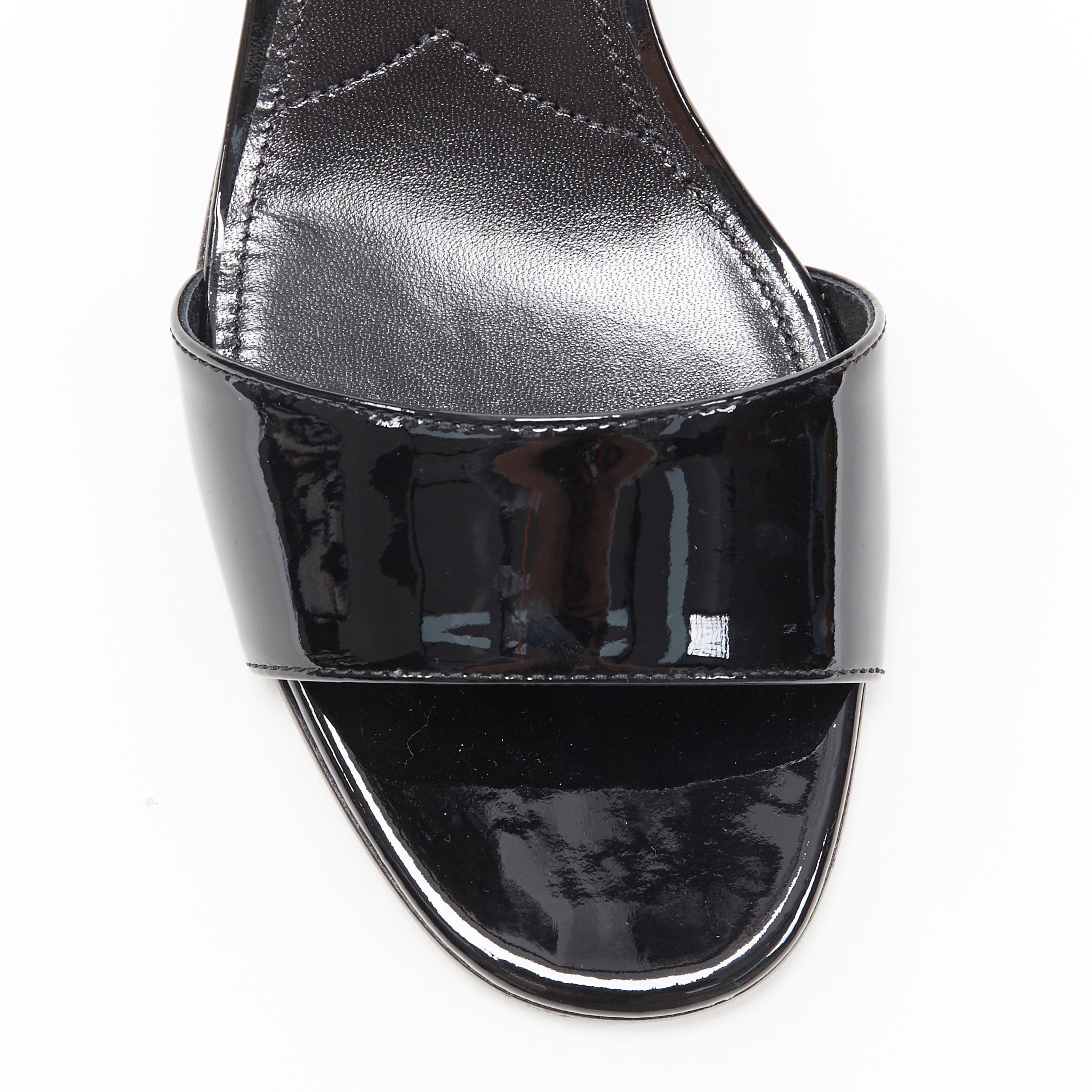 new PRADA black patent silver signature triangle logo plate mid heel sandal EU38 In New Condition In Hong Kong, NT