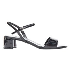 new PRADA black patent silver signature triangle plate block heel sandal EU38