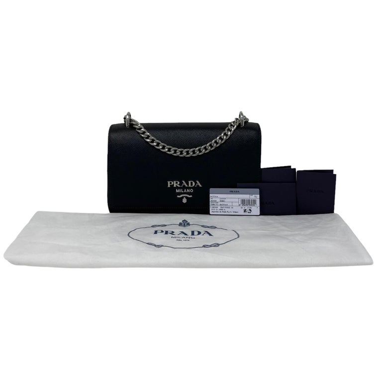 Prada Monochrome Chain Crossbody Saffiano Leather Shoulder Bag New