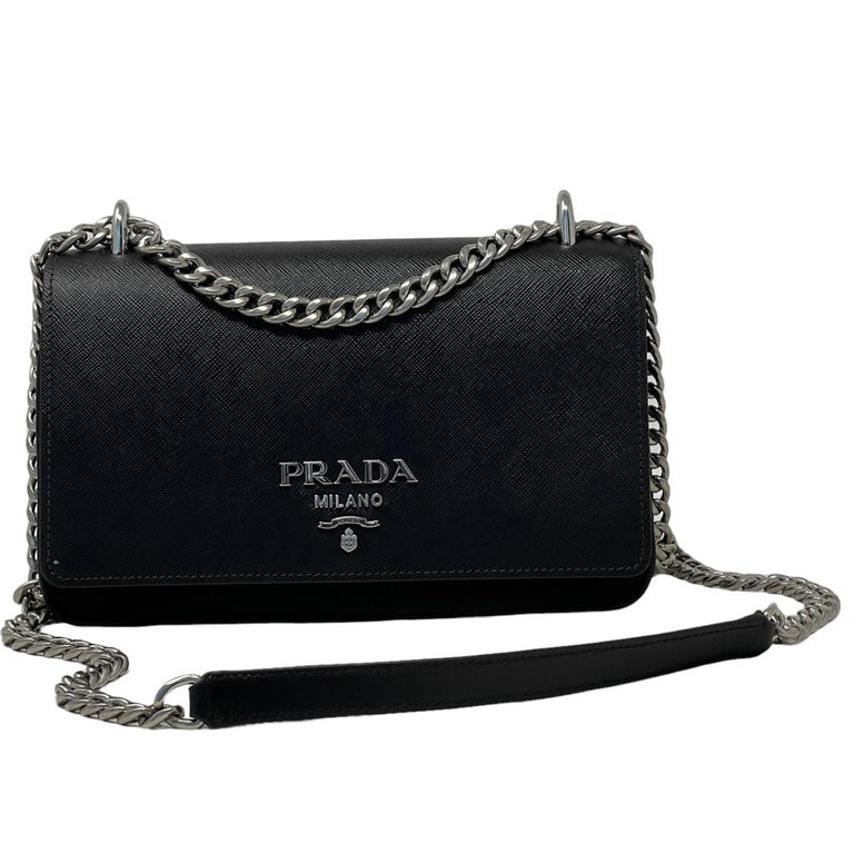 Prada Ladies Black Pattina Saffiano Leather Shoulder Bag 1BD298