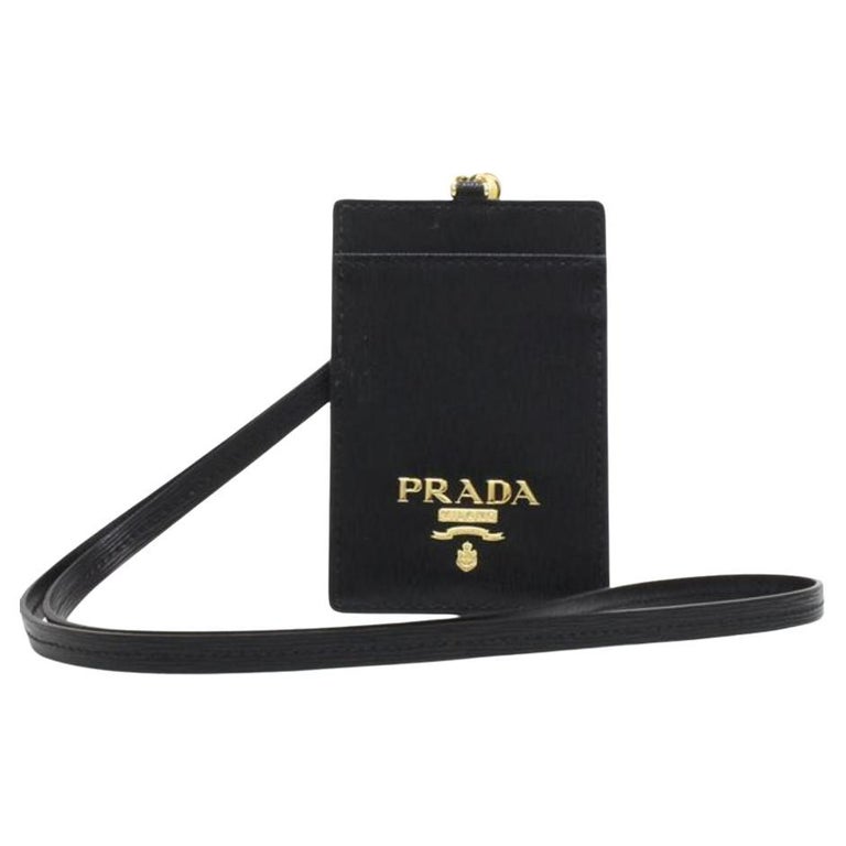 NEW Prada Black Saffiano Leather Lanyard Wallet Card Case Bag For Sale ...