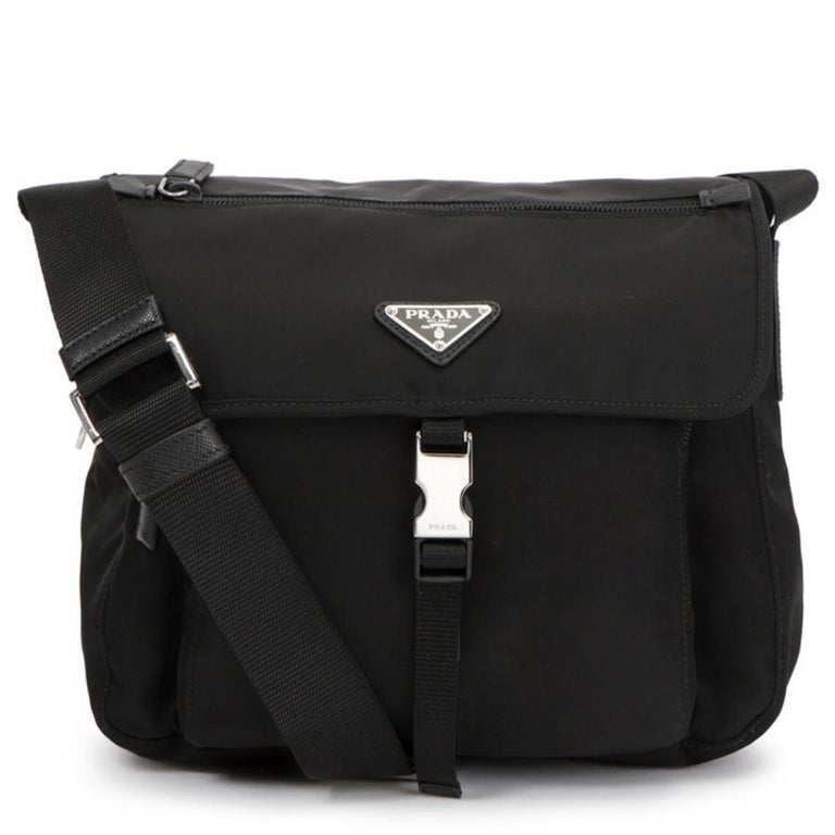 PRADA Tessuto Nylon Saffiano Messenger Bag Black | FASHIONPHILE