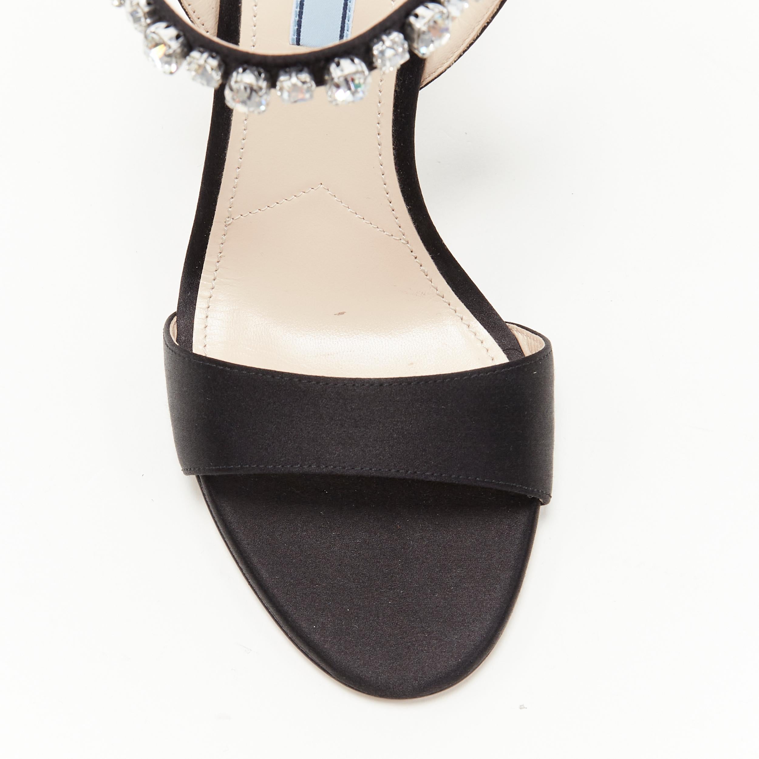 Women's new PRADA black satin crystal embellished strappy high heel sandals EU37 For Sale
