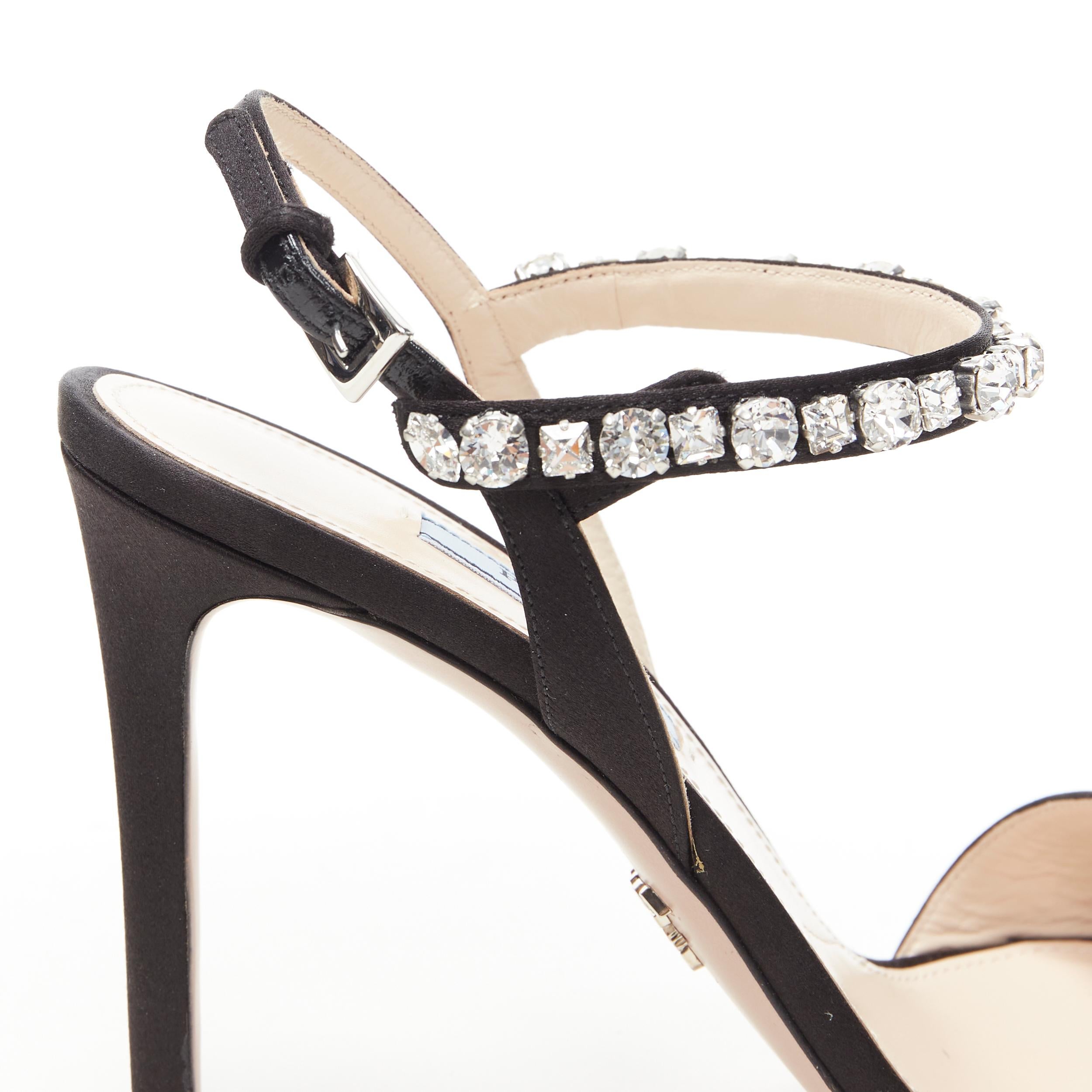 new PRADA black satin crystal embellished strappy high heel sandals EU37 For Sale 1