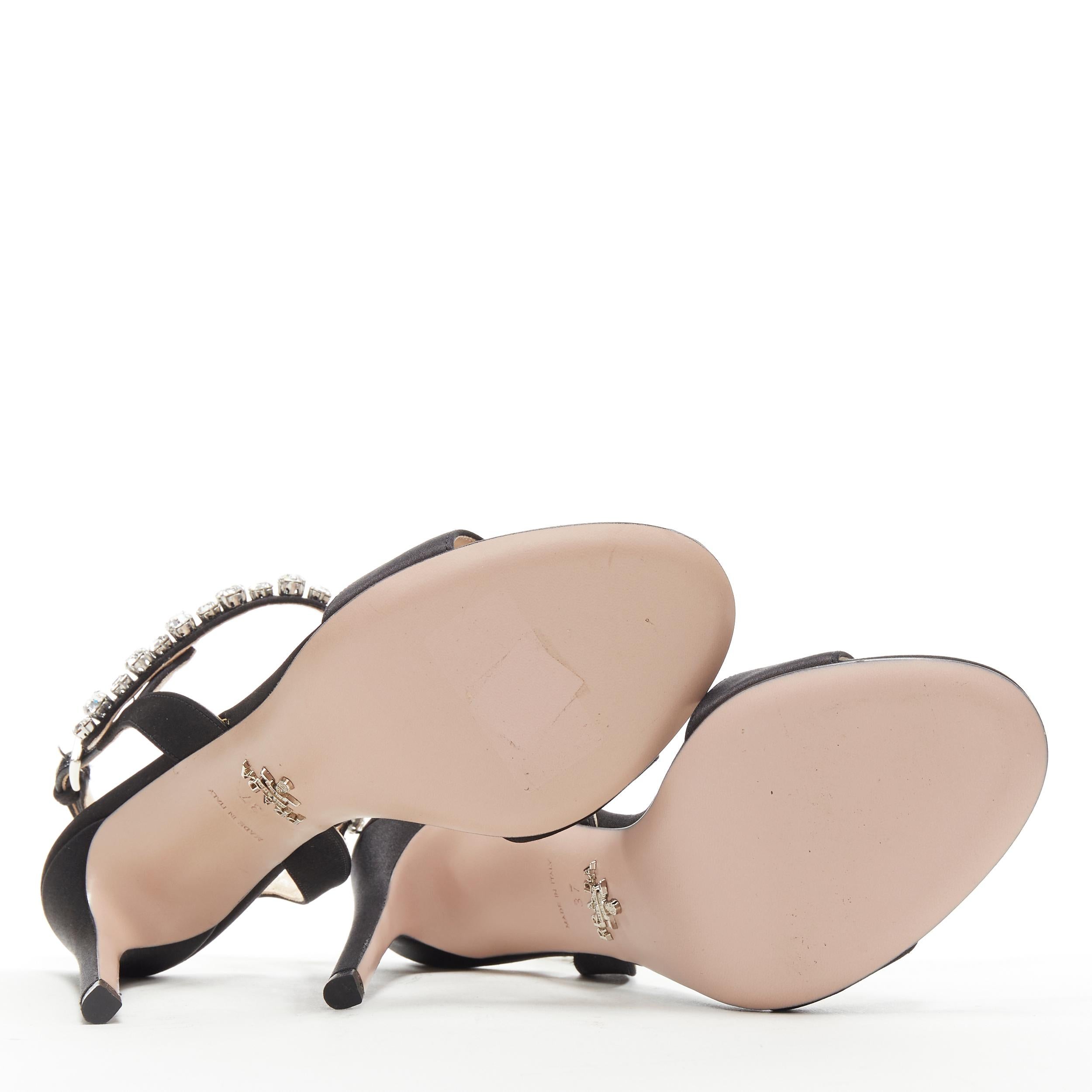 PRADA - Sandales à talons hauts et brides en satin noir embellies de cristaux EU37,5, état neuf en vente 2