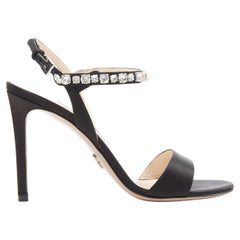 new PRADA black satin crystal embellished strappy high heel sandals EU37.5