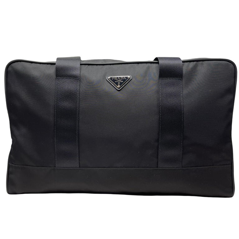 NEW Prada Black Tessuto Nylon Boston Travel Bag For Sale at