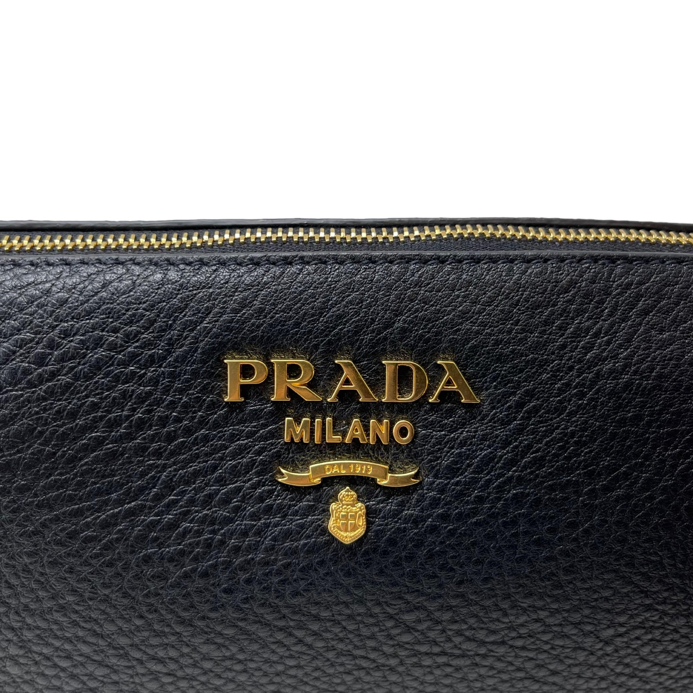 NEW Prada Black Vitello Daino Leather Cosmetic Pouch Clutch Travel Bag For Sale 4