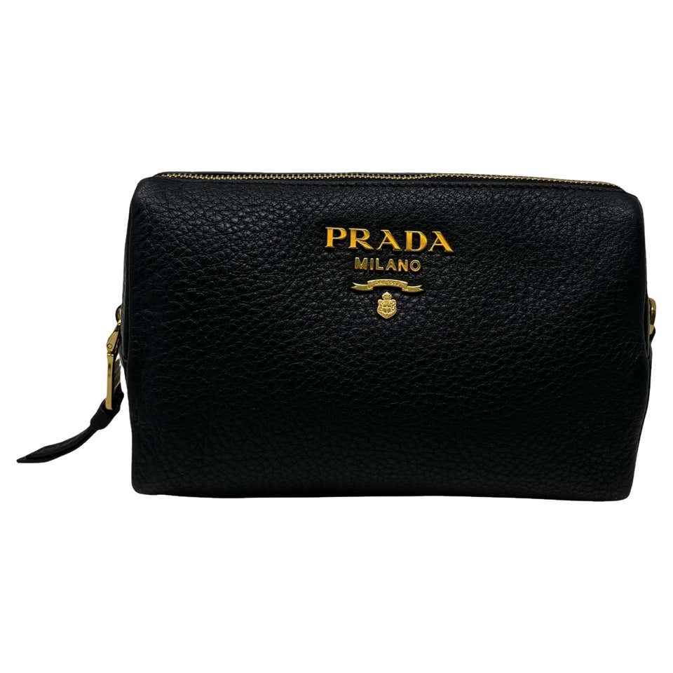 NEW Prada Black Logo Pouch Cosmetic Clutch Bag For Sale at 1stDibs