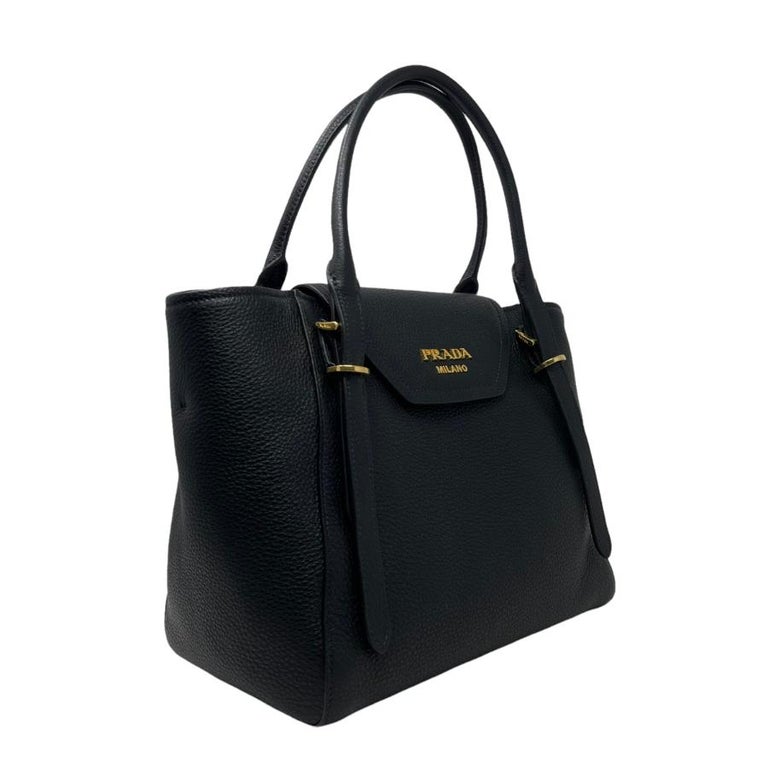 PRADA leather Embossed Logo Vitello Phoenix One Shoulder Bag 1BC051 black