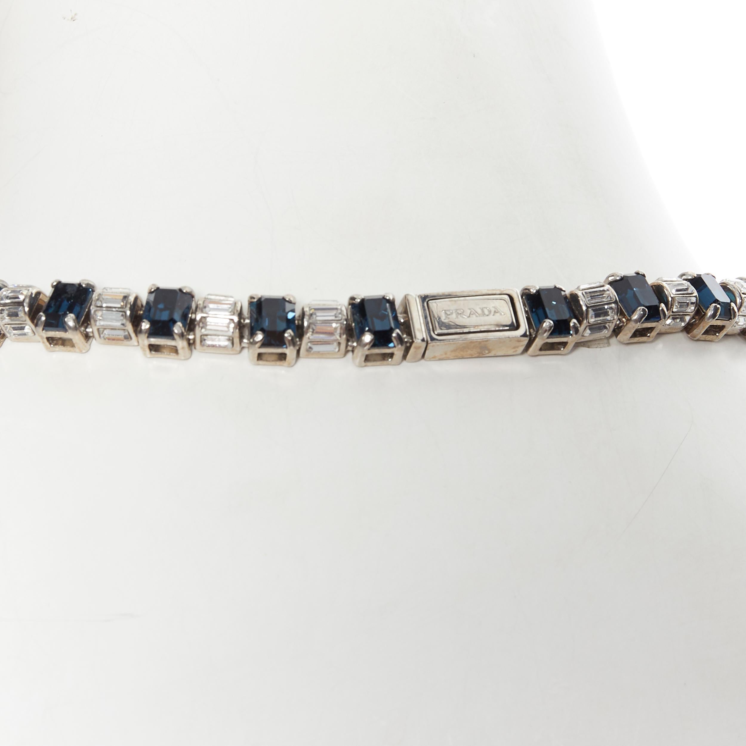 new PRADA blue faux sapphire rhinestone crystal jewel baguette fashion necklace In New Condition In Hong Kong, NT